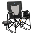 Patented Spring-Action Stowaway Rocker with Side Table - Choice 253 - Heavy-Duty Kickback Rocker with Beverage Holder - Dark Charcoal
