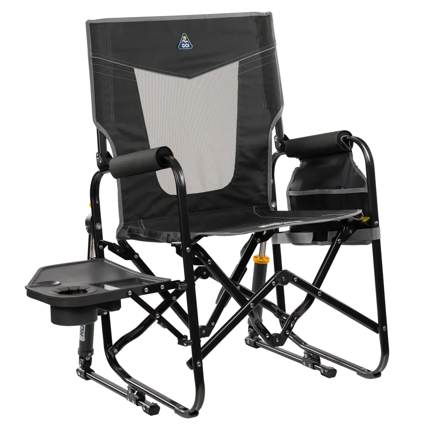 Patented Spring-Action Stowaway Rocker with Side Table - Choice 253 - Heavy-Duty Kickback Rocker with Beverage Holder - Dark Charcoal