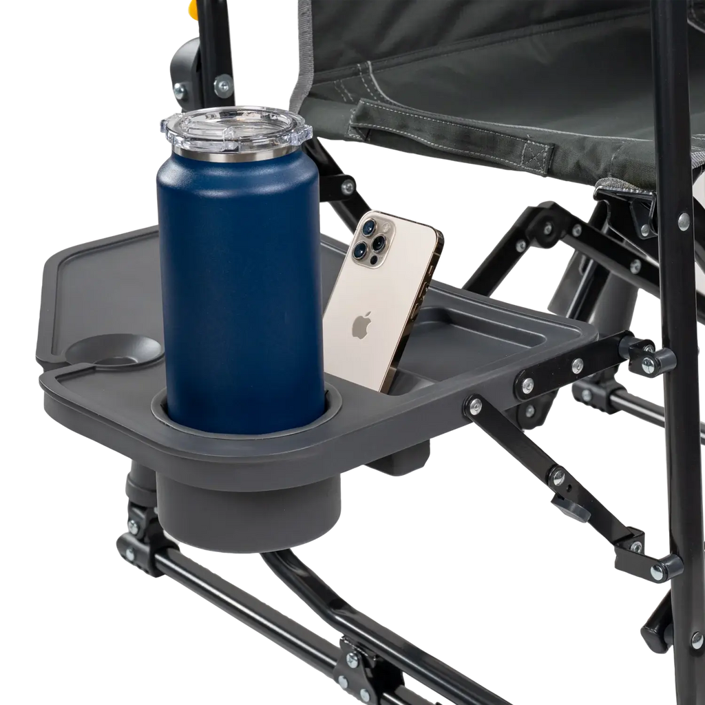 Patented Spring-Action Stowaway Rocker with Side Table - Choice 253 - Heavy-Duty Kickback Rocker with Beverage Holder Detail