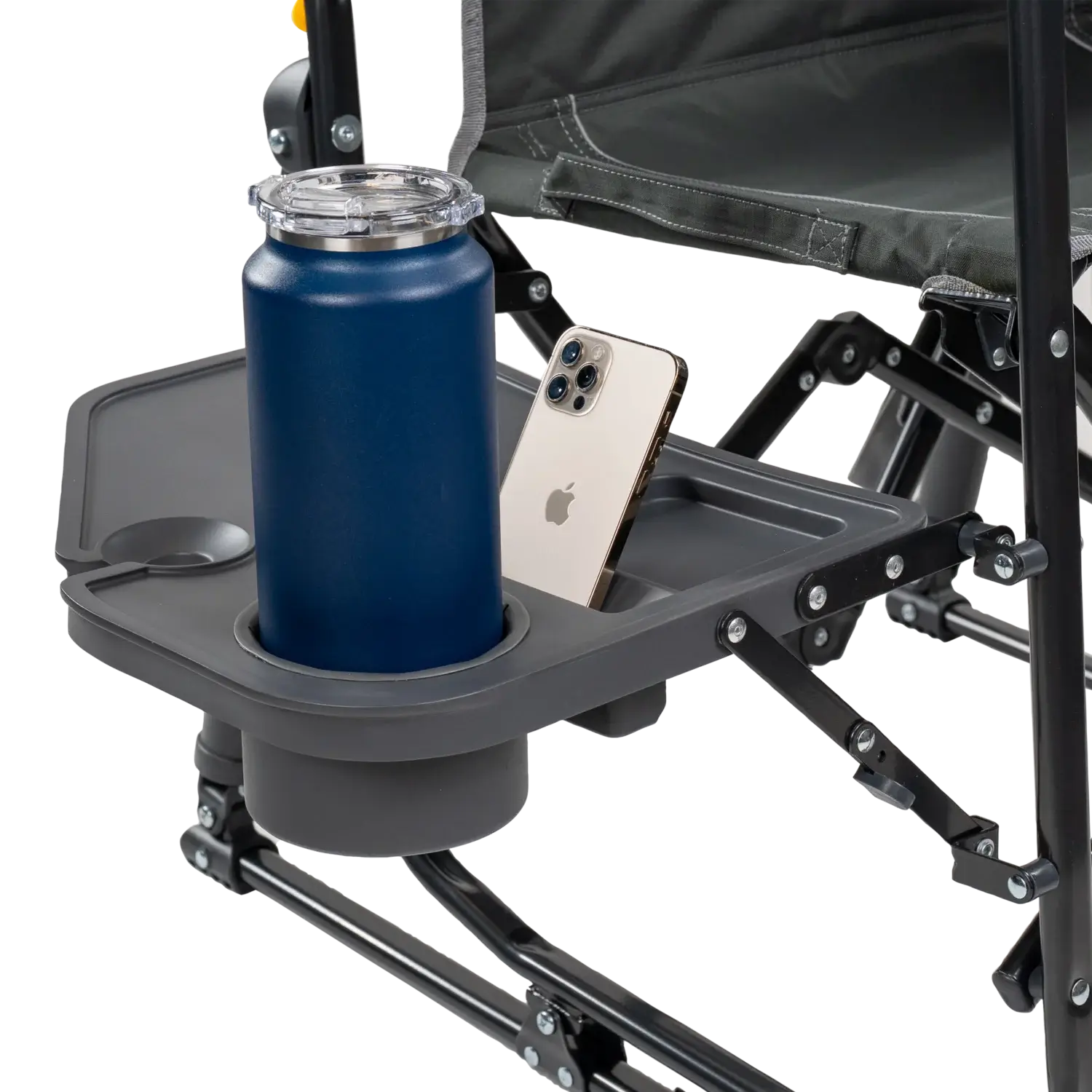 Patented Spring-Action Stowaway Rocker with Side Table - Choice 253 - Heavy-Duty Kickback Rocker with Beverage Holder Detail