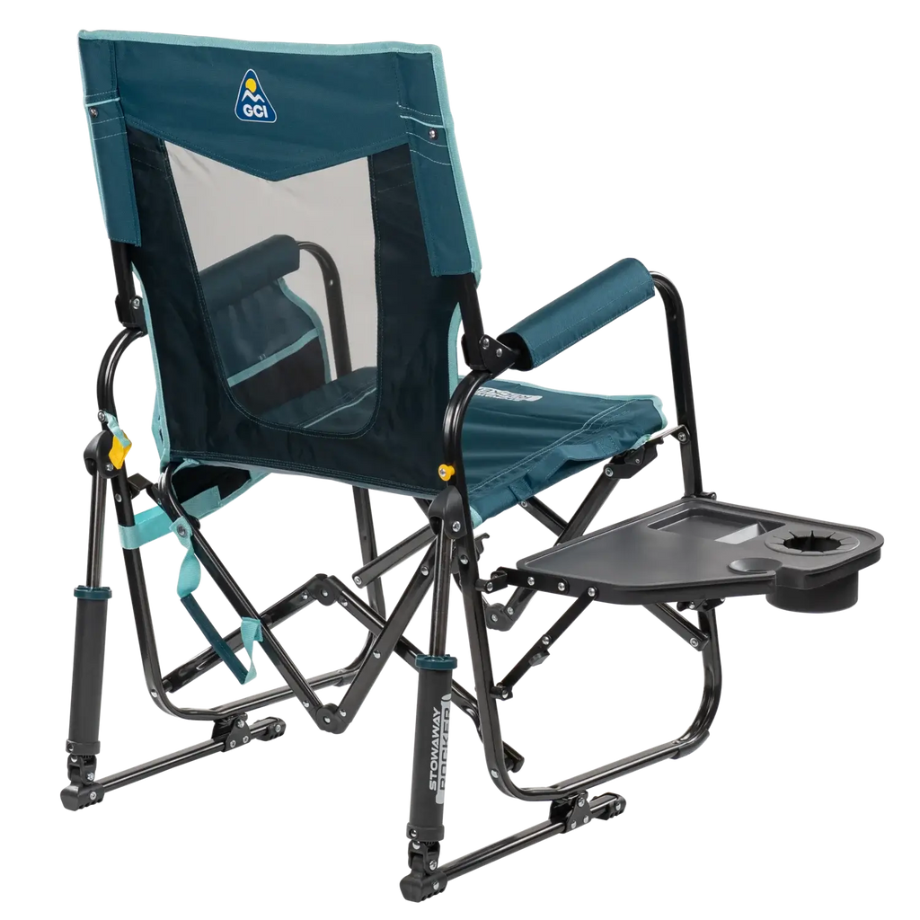 Patented Spring-Action Stowaway Rocker with Side Table - Choice 253 - Heavy-Duty Kickback Rocker with Beverage Holder Detail