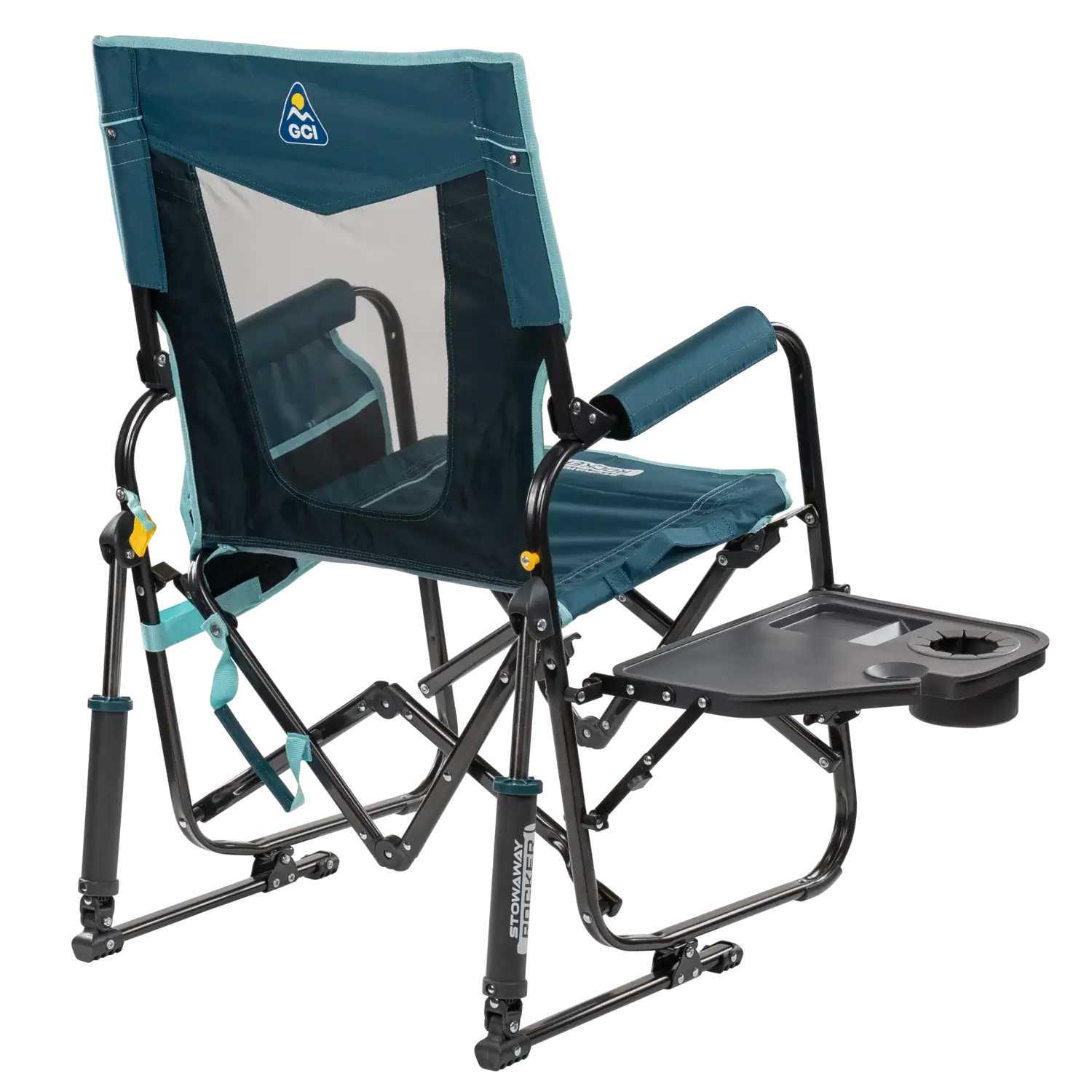 Patented Spring-Action Stowaway Rocker with Side Table - Choice 253 - Heavy-Duty Kickback Rocker with Beverage Holder Detail