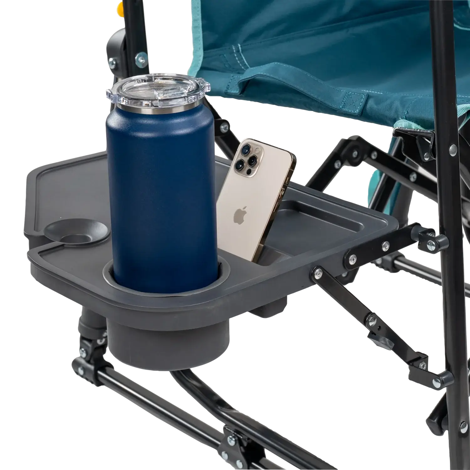 Patented Spring-Action Stowaway Rocker with Side Table - Choice 253 - Heavy-Duty Kickback Rocker with Beverage Holder Detail